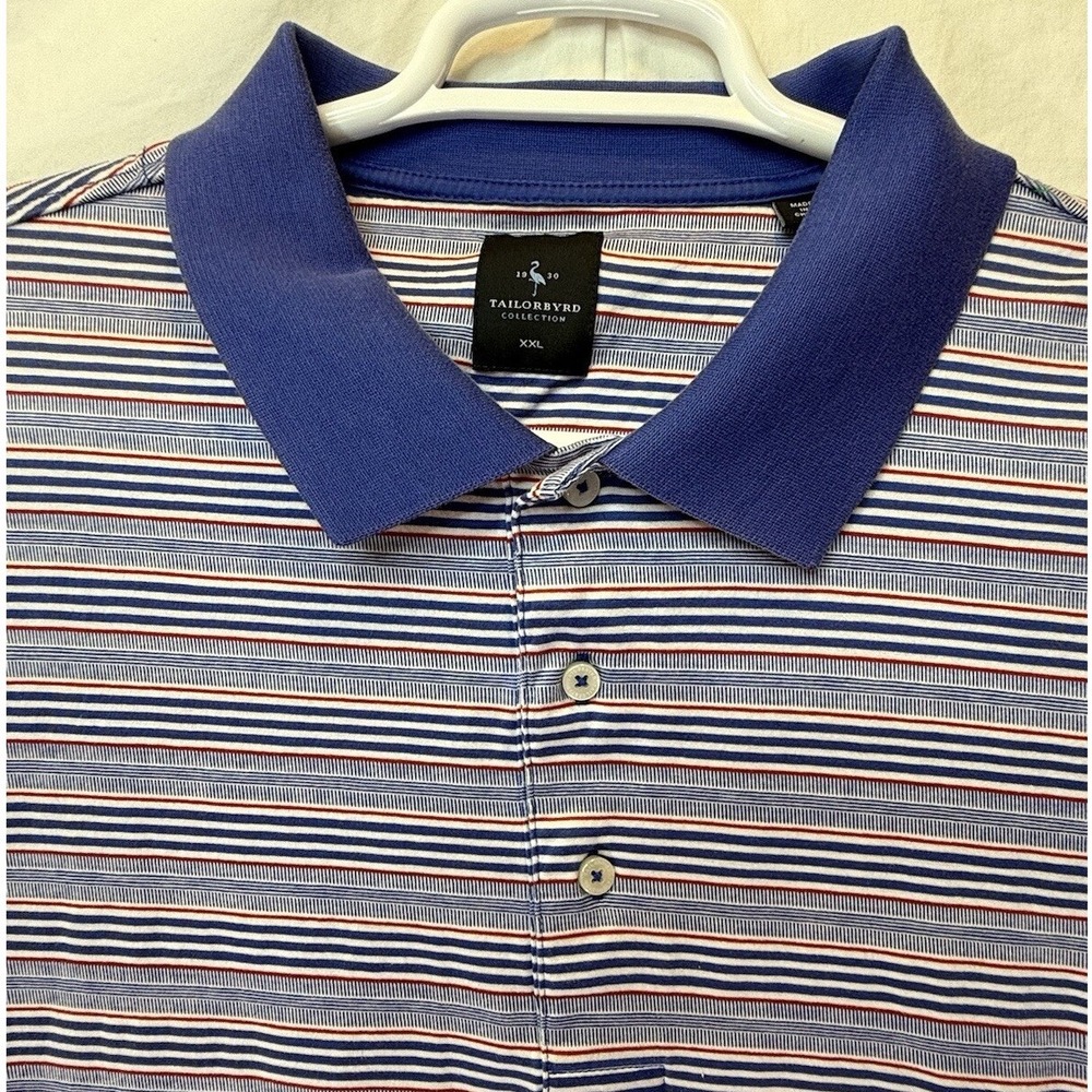 Tailorbyrd‎ Golf Polo Shirt Adult XXL Red White Blue Striped Shortsleeve